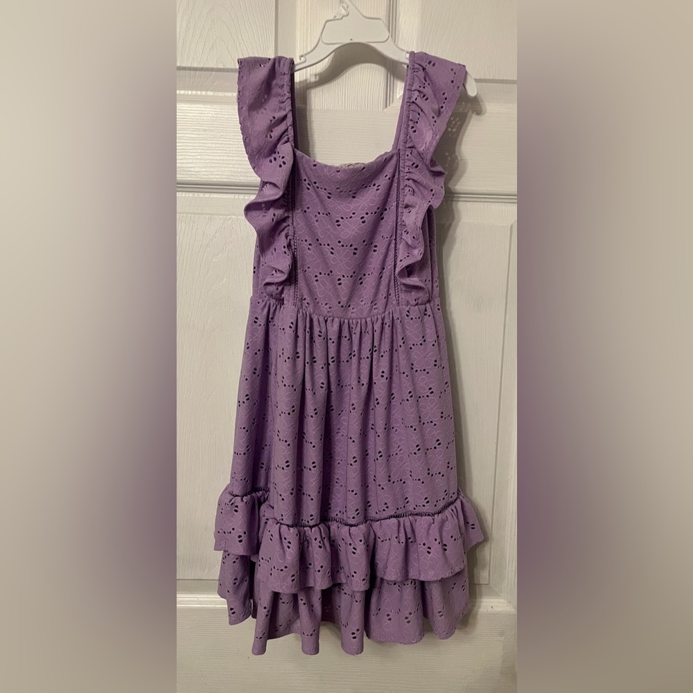 Girls' Lavender Eyelet Ruffle Dress - Casual Kids Dress size 10